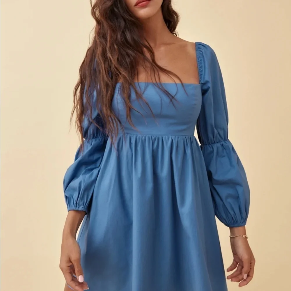 Reformation Michaela Puff-Sleeve Organic Cotton Mini Dress sz 6 - Picture 1 of 5